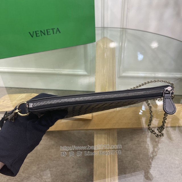 Bottega veneta高端女包 98036黑色 寶緹嘉薄款鏈條包 BV經典款胎牛皮手工編織鏈條女包  gxz1342